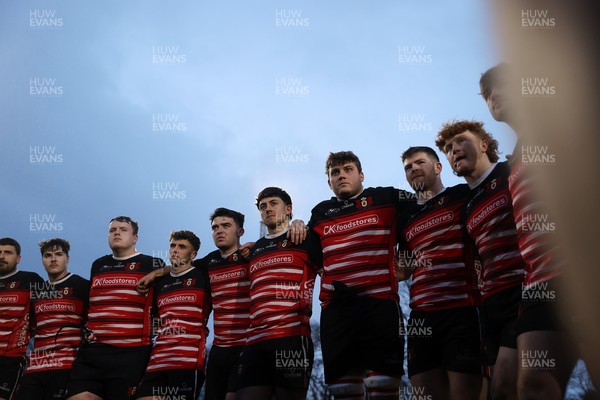 061225 - Llangennech v Brecon - WRU Premiership - Llangennech team huddle at full time