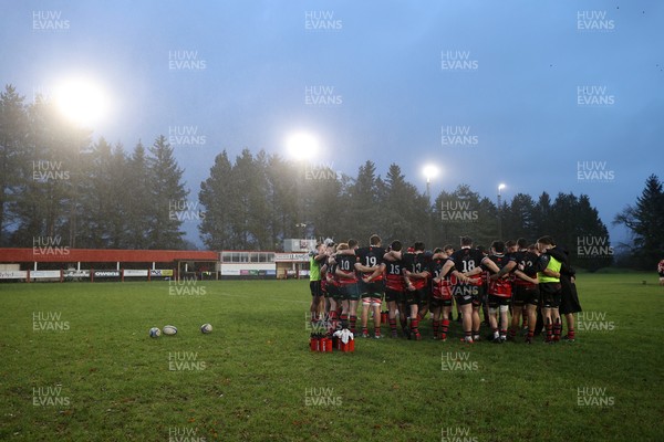 061225 - Llangennech v Brecon - WRU Premiership - Llangennech team huddle at full time