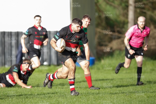211023 - Llangennech v Dunvant - Admiral Welsh Championship West - Jordan Saunders of Llangennech on his way to scoring a try