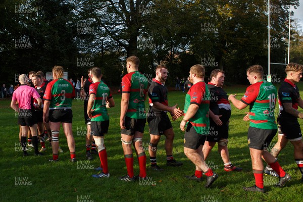 211023 - Llangennech v Dunvant - Admiral Welsh Championship West - Players shake hands at the end of the match