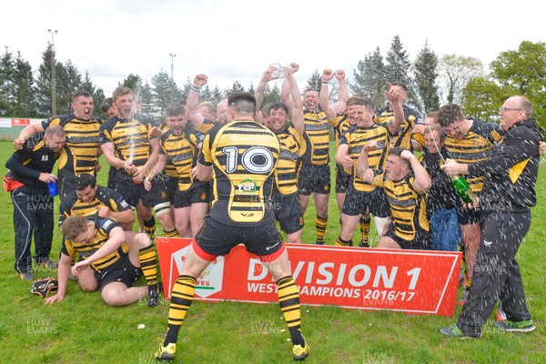 290417 Llangennech v Kidwelly - WRU National League 1 West - Kidwelly celebrate winning the WRU National League 1 west