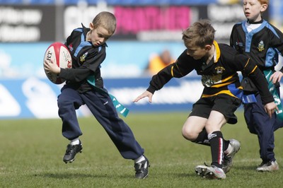 14.03.10 Cardiff Blues v Gloucester - LV=Cup Semi-Final - Half time under 8's Tag rugby Llanharan (blue & black) v Builth Wells. 