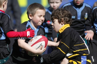 14.03.10 Cardiff Blues v Gloucester - LV=Cup Semi-Final - Half time under 8's Tag rugby Llanharan (blue & black) v Builth Wells. 