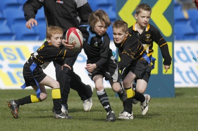 14.03.10 Cardiff Blues v Gloucester - LV=Cup Semi-Final - Half time under 8's Tag rugby Llanharan (blue & black) v Builth Wells. 