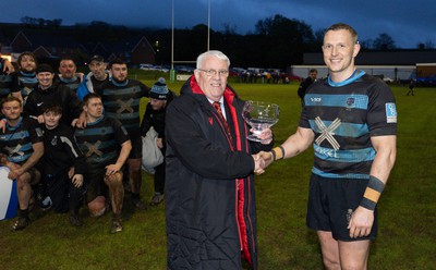 300424 Llanharan v Gilfach Goch, Admiral National League Division 2 East Central - Llanharan captains Scott Jones receives the trophy from WRU Council Member Gwyn Bowden