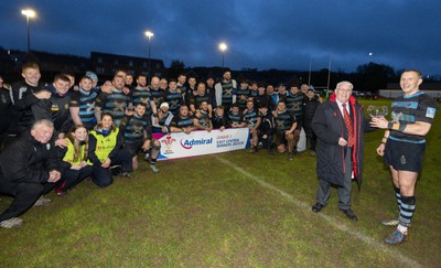 300424 Llanharan v Gilfach Goch, Admiral National League Division 2 East Central - Llanharan captains Scott Jones receives the trophy from WRU Council Member Gwyn Bowden