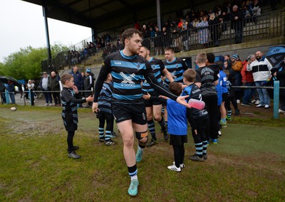 300424 - Llanharan v Gilfach Goch - National League Division 2 East Central - Players of Llanharan walking out of the tunnel