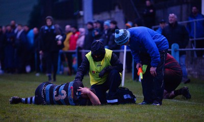 300424 - Llanharan v Gilfach Goch - National League Division 2 East Central - Jay Fletcher of Llanharan receives treatment