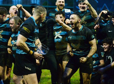 300424 - Llanharan v Gilfach Goch - National League Division 2 East Central - Llanharan Celebrate a winning the title 