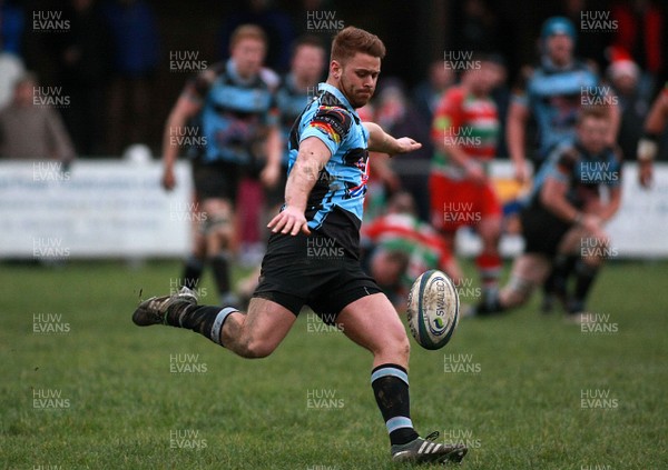 141213 Llanharan RFC v Ebbw Vale RFC - Swalec Premier League -Ryan Evans of Llanharan clears to touch