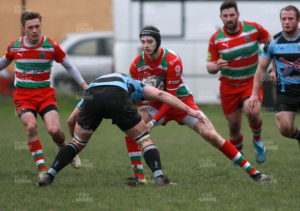 141213 Llanharan RFC v Ebbw Vale RFC - Swalec Premier League -Tom McAloon of Ebbw Vale takes on Lewis Young of Llanharan