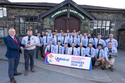 090525 - Llanidloes RFC League Presentation - Llanidloes RFC captain Andrew Williams receives the league trophy from Alun Roberts, WRU North Wales representative, after they win the WRU Admiral Mens Division 3 North East League
