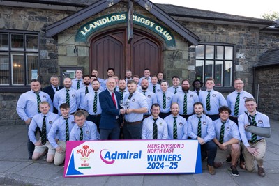 090525 - Llanidloes RFC League Presentation - Llanidloes RFC captain Andrew Williams receives the league trophy from Alun Roberts, WRU North Wales representative, after they win the WRU Admiral Mens Division 3 North East League