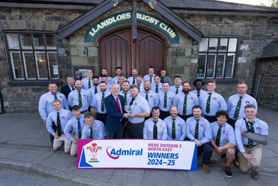090525 - Llanidloes RFC League Presentation - Llanidloes RFC captain Andrew Williams receives the league trophy from Alun Roberts, WRU North Wales representative, after they win the WRU Admiral Mens Division 3 North East League