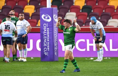 020421 - London Irish v Cardiff Blues - European Rugby Challenge Cup - Facundo Gigena of London Irish celebrates their match winning try