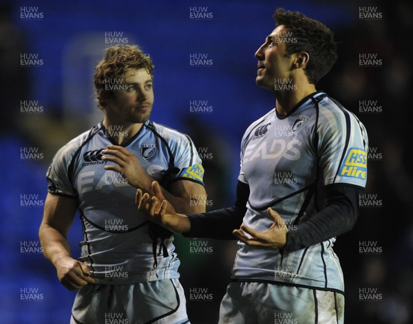 14.01.12 - London Irish v Cardiff Blues - Heineken Cup - Leigh Halfpenny and Gavin Henson of Cardiff Blues at the end of the game. 