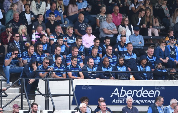 190817 - London Scottish v Cardiff Blues - Preseason Friendly - Cardiff Blues players watch from the stands