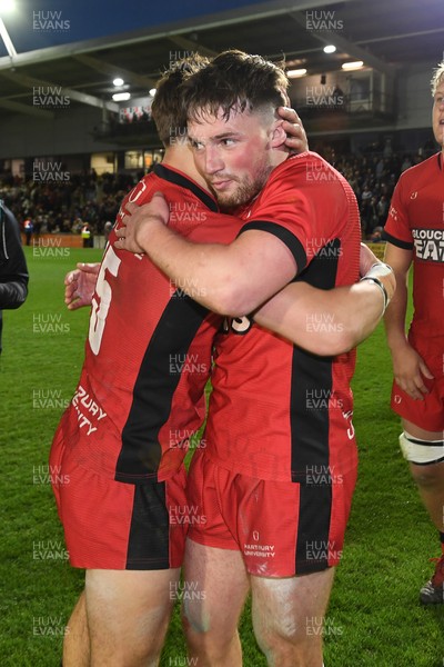 160425 - Loughborough University v Hartpury University - Men's BUCS Super Rugby Milk Championship Final - Hartpury players celebrate the win at full time