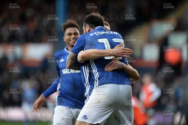 080220 - Luton Town v Cardiff City - Sky Bet Championship -  Lee Tomlin celebrates scoring a goal for Cardiff 