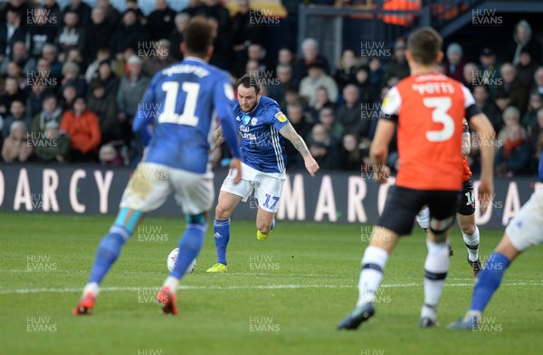 080220 - Luton Town v Cardiff City - Sky Bet Championship -  Lee Tomlin scores a goal for Cardiff
