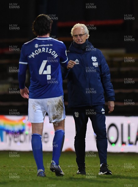 160221 - Luton Town v Cardiff City - Sky Bet Championship - Cardiff City manager Mick McCarthy with Sean Morrison at the final whistle after their 2-0 victory