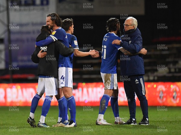 160221 - Luton Town v Cardiff City - Sky Bet Championship - Cardiff City celebrate their 2-0 victory