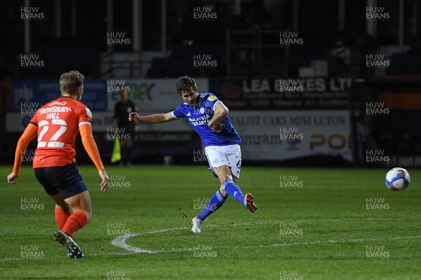160221 - Luton Town v Cardiff City - Sky Bet Championship - Will Vaulks of Cardiff City shoots at goal