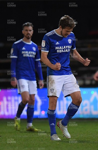 160221 - Luton Town v Cardiff City - Sky Bet Championship -  Will Vaulks of Cardiff City celebrates as the final whistle goes