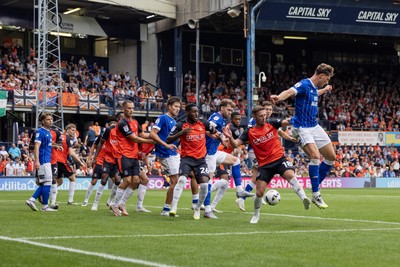 230825 - Luton Town v Cardiff City - Sky Bet League 1 - Cardiff City’s Will Fish back heels into the box