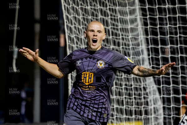 090822 - Luton Town v Newport County - Carabao Cup - James Waite of Newport County celebrates scoring his side's third goal 