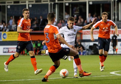 160816 - Luton Town vs Newport County - SKY Bet League 2 -Mark Randall of Newport almost scores with a jinking run and shot