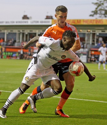 160816 - Luton Town vs Newport County - SKY Bet League 2 -Jordan Green of Newport and Dan Potts of Luton