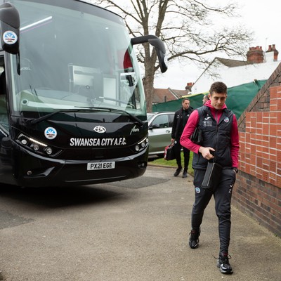 040323 - Luton Town v Swansea City - Sky Bet Championship - Swansea City squad arrives at Kenilworth Road