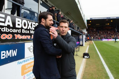 040323 - Luton Town v Swansea City - Sky Bet Championship - Russell Martin of Swansea City greets Richie Kyle of Luton Town