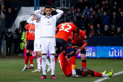 040323 - Luton Town v Swansea City - Sky Bet Championship - Morgan Whittaker of Swansea City gestures