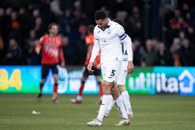 040323 - Luton Town v Swansea City - Sky Bet Championship - Ben Cabango of Swansea City gestures