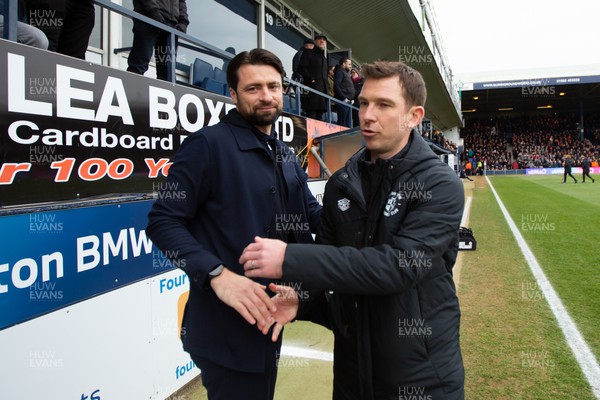 040323 - Luton Town v Swansea City - Sky Bet Championship - Russell Martin of Swansea City greets Richie Kyle of Luton Town