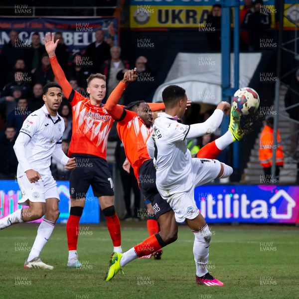 040323 - Luton Town v Swansea City - Sky Bet Championship - Morgan Whittaker of Swansea City controls the ball