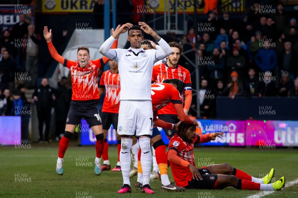 040323 - Luton Town v Swansea City - Sky Bet Championship - Morgan Whittaker of Swansea City gestures