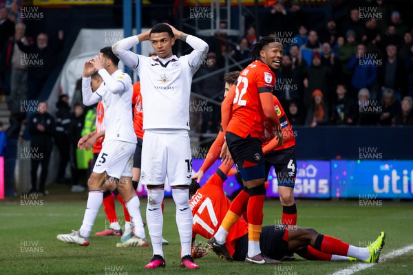 040323 - Luton Town v Swansea City - Sky Bet Championship - Morgan Whittaker of Swansea City gestures