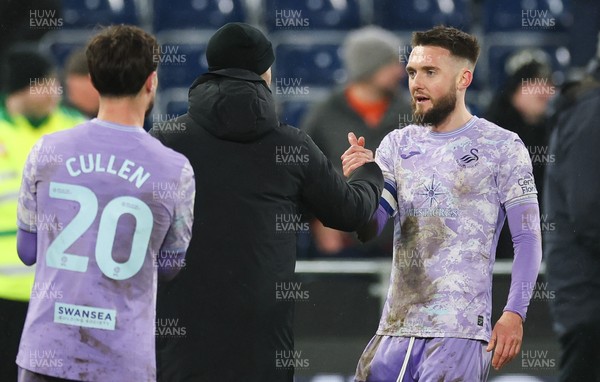 071224 Luton Town v Swansea City, EFL Sky Bet Championship - Swansea City head coach Luke Williams and Matt Grimes of Swansea City at the end of the match