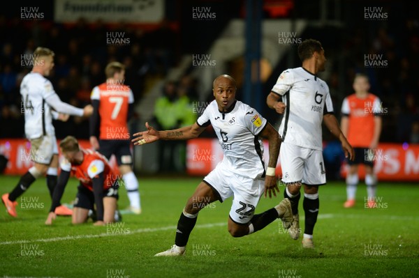 211219 - Luton Town V Swansea City - Sky Bet Championship -  Andre Ayew celebrates scoring the winning goal for Swansea
