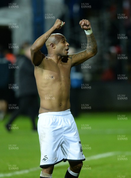 211219 - Luton Town v Swansea City - Sky Bet Championship -  Swansea's Andre Ayew celebrates after the game