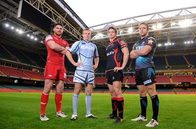 23.11.11 - LV= Cup Photocall - (L-R) Rob McCusker of Scarlets, Dan Fish of Cardiff Blues, Hallam Amos of Newport-Gwent Dragons and Tom Isaacs of Ospreys attend the LV= Cup photocall. 