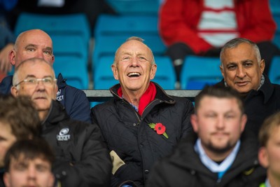 241026 - Cardiff v Bridgend Ravens - Super Rygbi Cymru (SRC) -  WRU chairman Lyndon Faulkner watches the game from the stand
