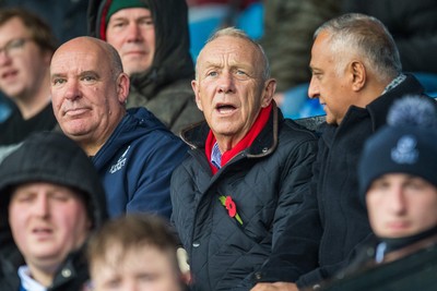241026 - Cardiff v Bridgend Ravens - Super Rygbi Cymru (SRC) -  WRU chairman Lyndon Faulkner watches the game from the stand