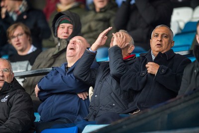 241026 - Cardiff v Bridgend Ravens - Super Rygbi Cymru (SRC) -  WRU chairman Lyndon Faulkner watches the game from the stand