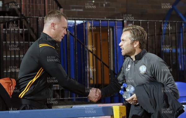 170919 - Macclesfield Town v Newport County - League 2 -   Manager Mike Flynn of Newport County meets Manager Daryl McMahon of Macclesfield Town before the match-  