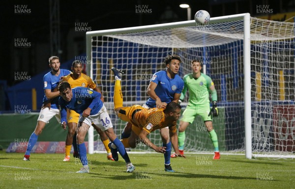170919 - Macclesfield Town v Newport County - League 2 - Kyle Howkins of Newport County tries a back kick on goal  
