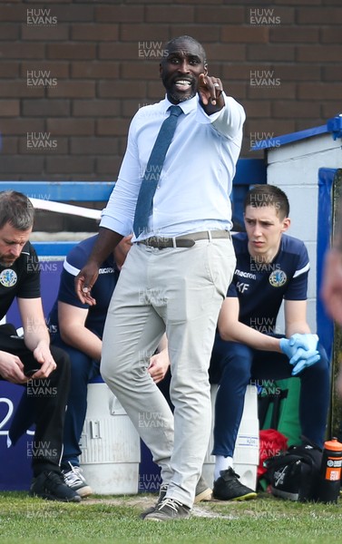 220419 - Macclesfield Town v Newport County, Sky Bet League 2 - Macclesfield Town manager Sol Campbell issues instructions during the match